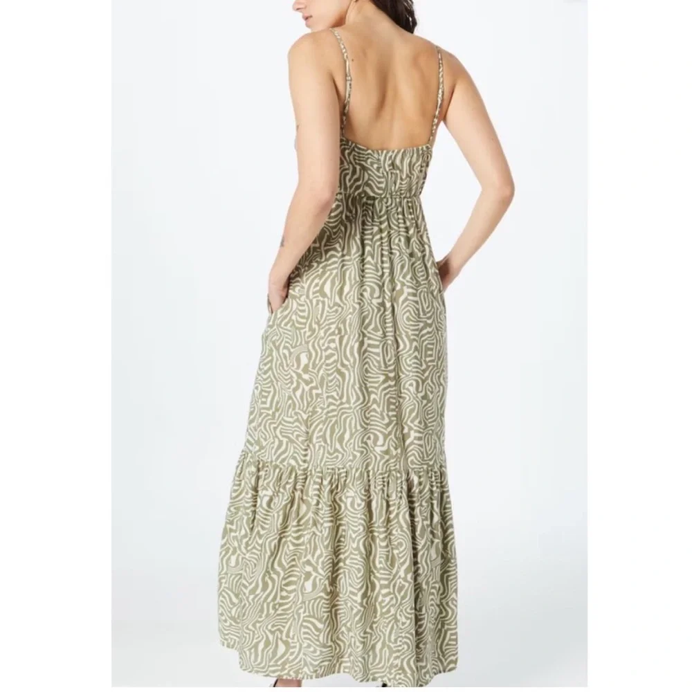 Abercrombie & Fitch Abstract Geometric Cut-Out Tiered Maxi Dress Green XLP